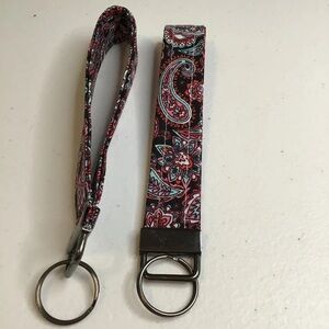 Keychain Wristlet Pink and teal Paisley on Black w Black hardware HANDMADE New